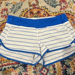 Blue and White LuluLemon Speed Up Shorts 2.5” Size 8
